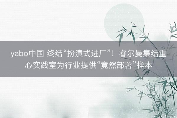 yabo中国 终结“扮演式进厂”！睿尔曼集结重心实践室为行业提供“竟然部署”样本