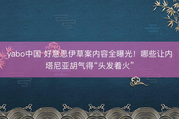 yabo中国 好意思伊草案内容全曝光！哪些让内塔尼亚胡气得“头发着火”